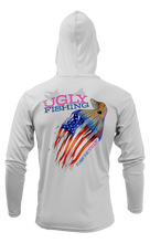 Load image into Gallery viewer, Ugly Fishing American Flag Redfish Long Sleeve hooded performance shirt