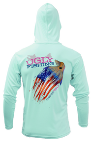 Ugly Fishing American Flag Redfish Long Sleeve hooded performance shirt