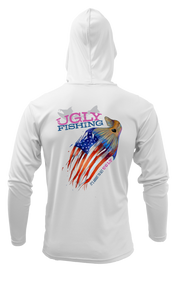 Ugly Fishing American Flag Redfish Long Sleeve hooded performance shirt