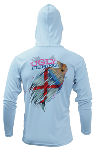 Ugly Fishing Alabama's State Flag Redfish Long Sleeve hooded performance shirt